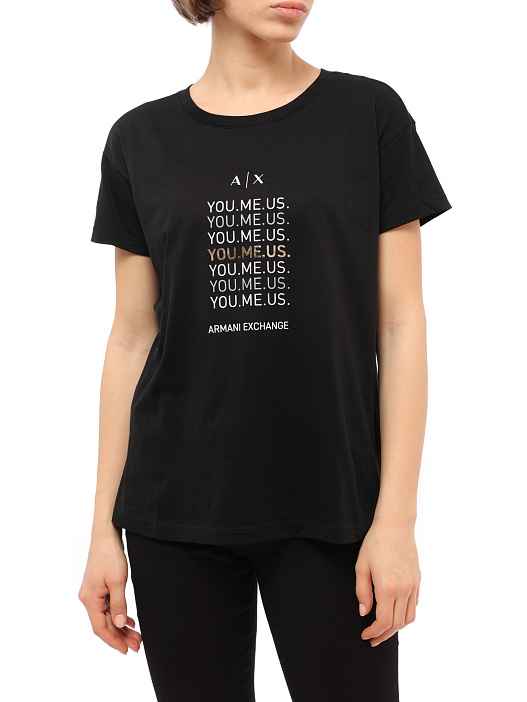 картинка Футболка Armani Exchange 6LYT41 YJ6XZ 1200 черная женская с логотипом магазин Verdistore являющийся официальным дистрибьютором в России 