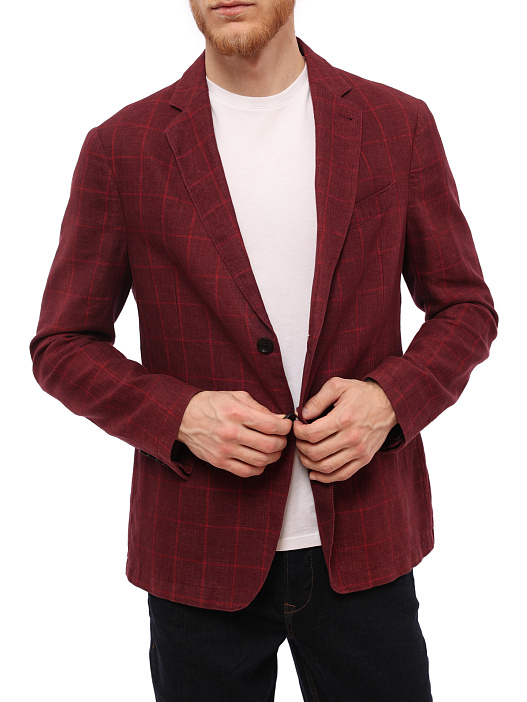 картинка Пиджак Armani Collezioni VCG100 350 клетчатый мужской из льна магазин Verdistore являющийся официальным дистрибьютором в России 