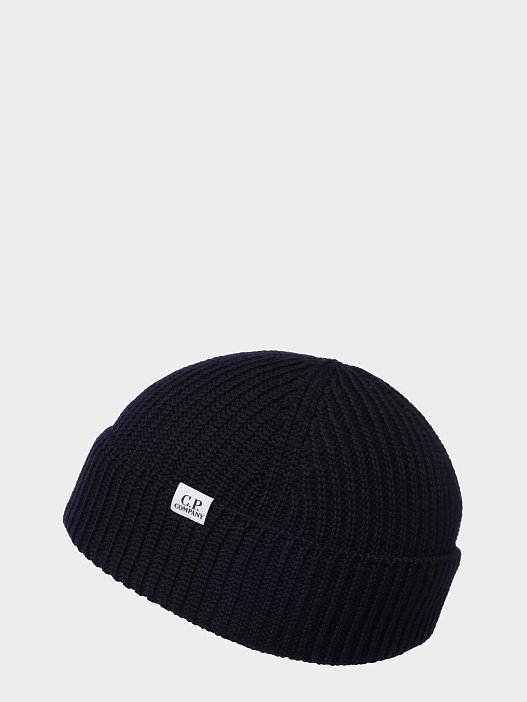 Шапка C.P. Company 19CMAC164A-005509A 888 темно-синяя мужская из шерсти — купить в интернет-магазине Verdistore