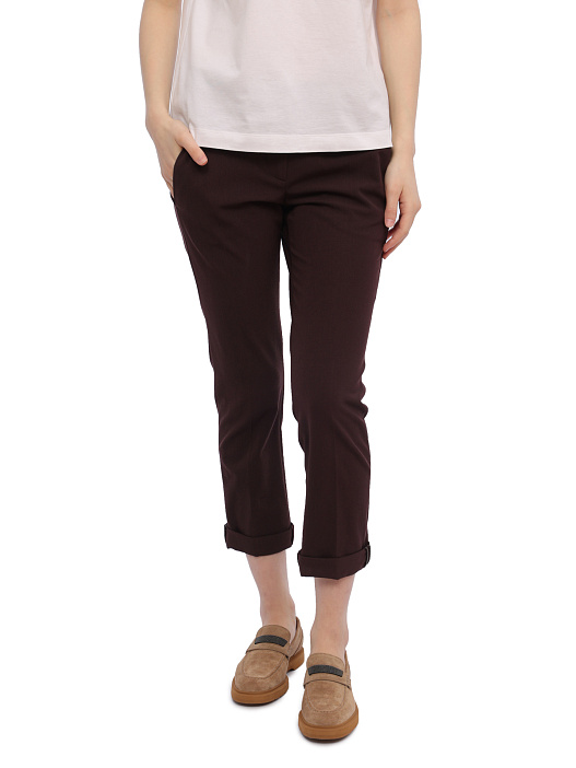 Брюки Brunello Cucinelli MA051P1837 бордовые женские из шерсти — купить в интернет-магазине Verdistore