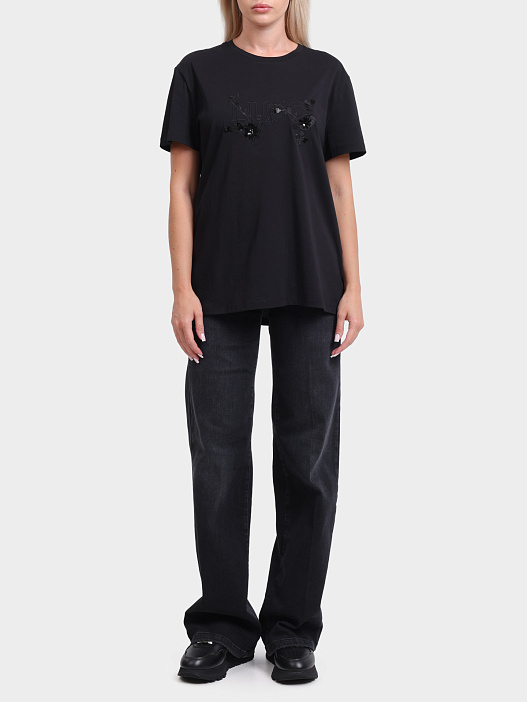 Футболка Liu-Jo UF5260 JS923 N9390 черная женская из хлопка — купить в интернет-магазине Verdistore