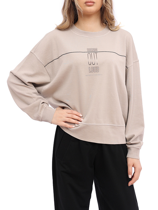 Свитшот Brunello Cucinelli MD869B1130 C8728 бежевый женский из хлопка — купить в интернет-магазине Verdistore