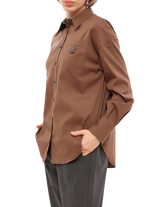 Рубашка Brunello Cucinelli M0091NK406 C8677 коричневая женская из хлопка — купить в интернет-магазине Verdistore