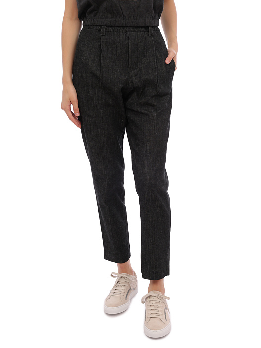 Джинсы Brunello Cucinelli M0F28B1015 C7081 черные женские на резинке — купить в интернет-магазине Verdistore