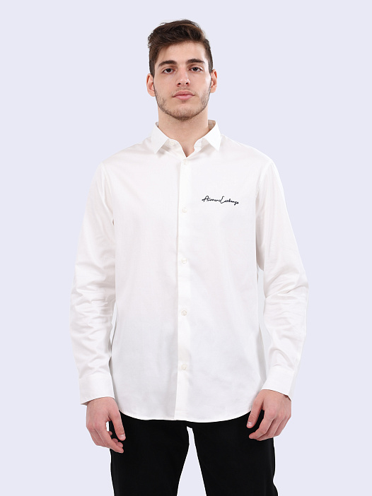 картинка Рубашка Armani Exchange 8NZC99 ZN10Z 1116 белая мужская с вышивкой магазин Verdistore являющийся официальным дистрибьютором в России 