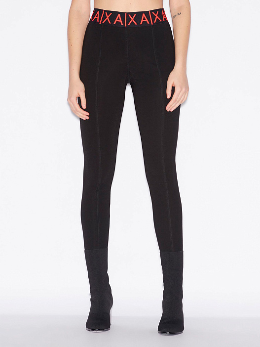 картинка Леггинсы Armani Exchange 3GYP84 черные женские с логотипом магазин Verdistore являющийся официальным дистрибьютором в России 