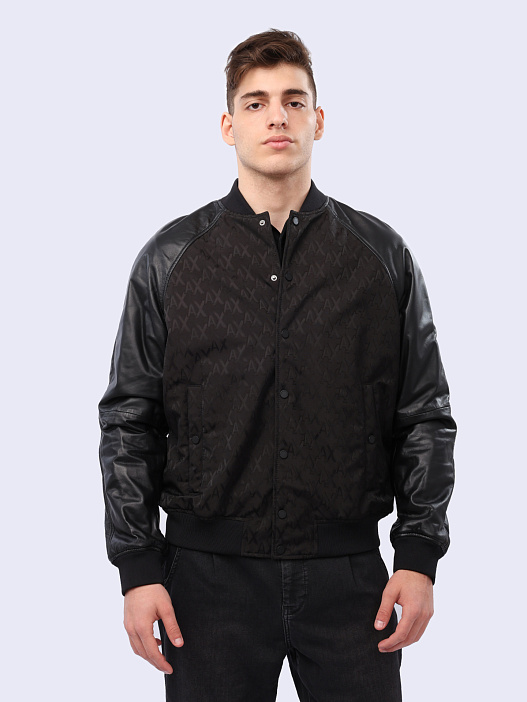 картинка Бомбер Armani Exchange XM000002 AF10114 черный мужской с кожаными вставками магазин Verdistore являющийся официальным дистрибьютором в России 