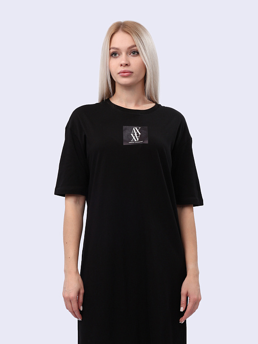 картинка Платье Armani Exchange 6DYA79 YJ3RZ 1200 черное женское с логотипом магазин Verdistore являющийся официальным дистрибьютором в России 