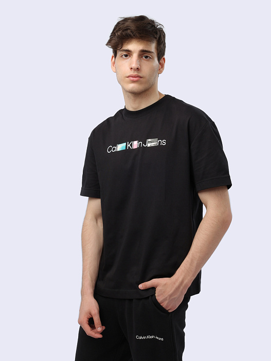 Футболка Calvin Klein Jeans J30J325195 BEH черная мужская из хлопка — купить в интернет-магазине Verdistore