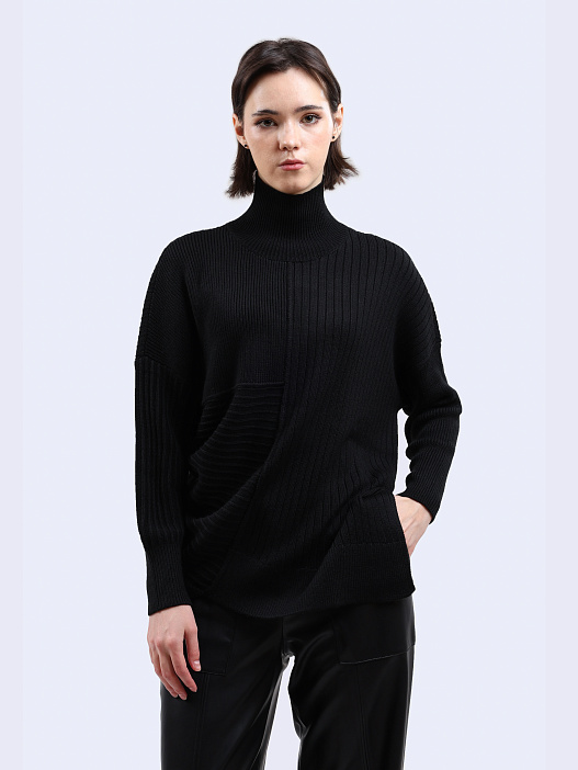 картинка Свитер Armani Exchange 6DYM1H YM1RZ 1200 черный женский асимметричный магазин Verdistore являющийся официальным дистрибьютором в России 