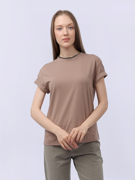 Футболка Brunello Cucinelli M0T18BD200 C8944 бежевая женская из хлопка — купить в интернет-магазине Verdistore