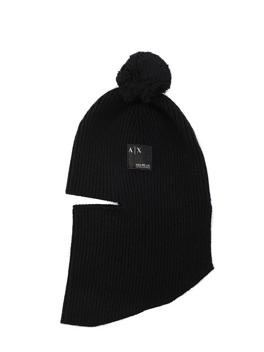 картинка Балаклава Armani Exchange 944668 2F301 00020 черная из шерсти магазин Verdistore являющийся официальным дистрибьютором в России 