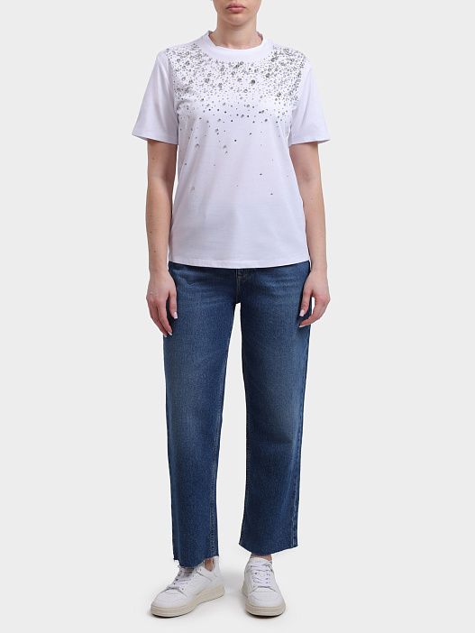 Фуиболка Liu-Jo BLACK LABEL CA6193 J3868 11111 белая женская украшенная стразами — купить в интернет-магазине Verdistore