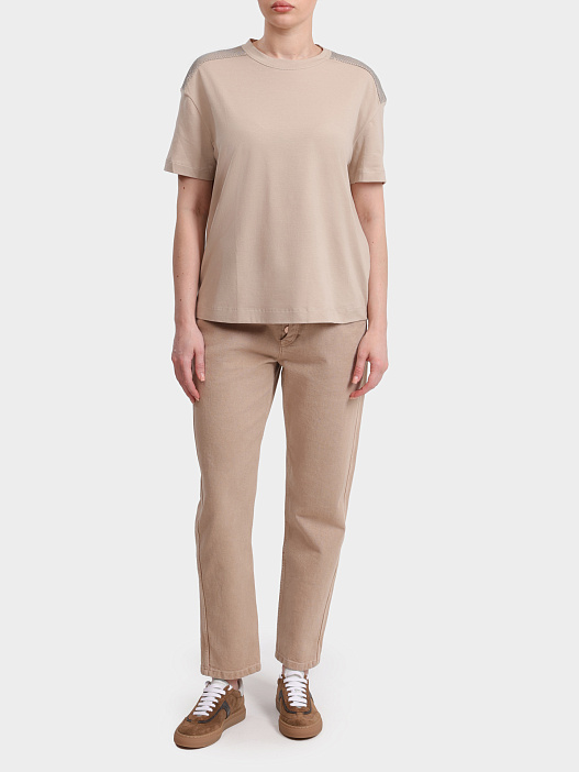 Футболка Brunello Cucinelli M0T18B1027 C8539 бежевая женская из хлопка — купить в интернет-магазине Verdistore