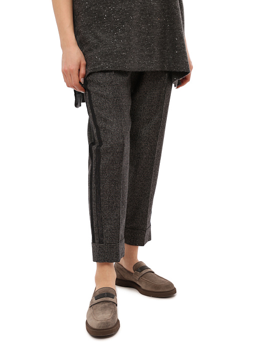 Брюки Brunello Cucinelli MA075P6466 серые женские с лампасами — купить в интернет-магазине Verdistore
