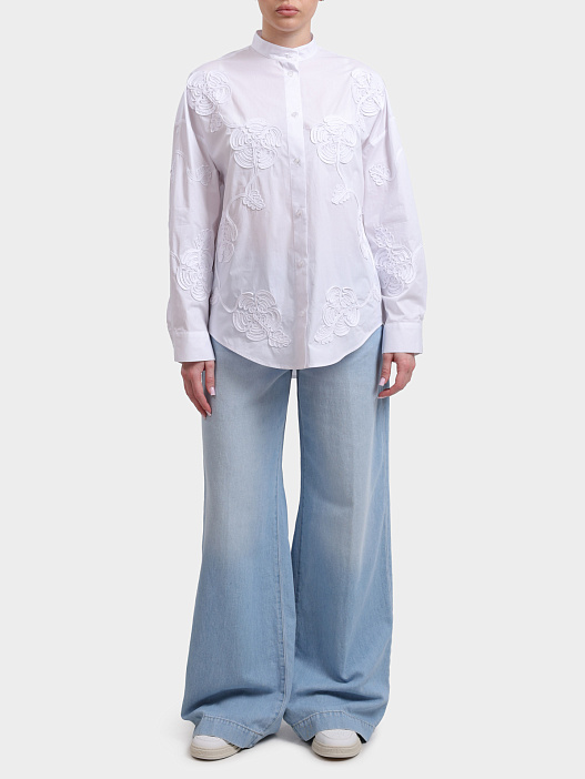 Рубашка Liu-Jo BLACK LABEL CA6170 T039A 11111 белая женская с крупной вышивкой — купить в интернет-магазине Verdistore