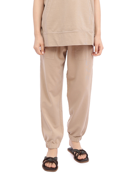 Брюки Brunello Cucinelli MD869B1067 C8695 бежевые женские из хлопка — купить в интернет-магазине Verdistore