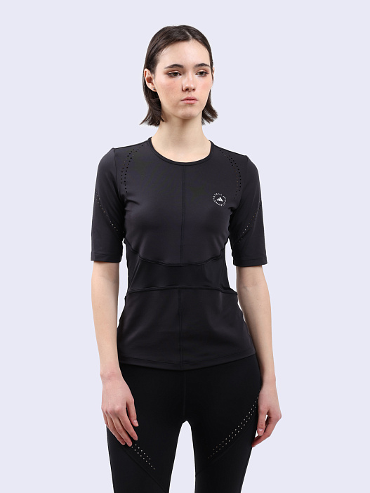 картинка Футболка Adidas by Stella McCartney IB6780 черная женская с перфорацией магазин Verdistore являющийся официальным дистрибьютором в России 