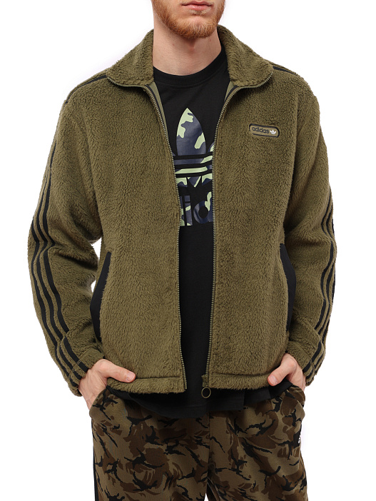картинка Мастерка Adidas H31297 оливковая мужская из плюшевого флиса магазин Verdistore являющийся официальным дистрибьютором в России 