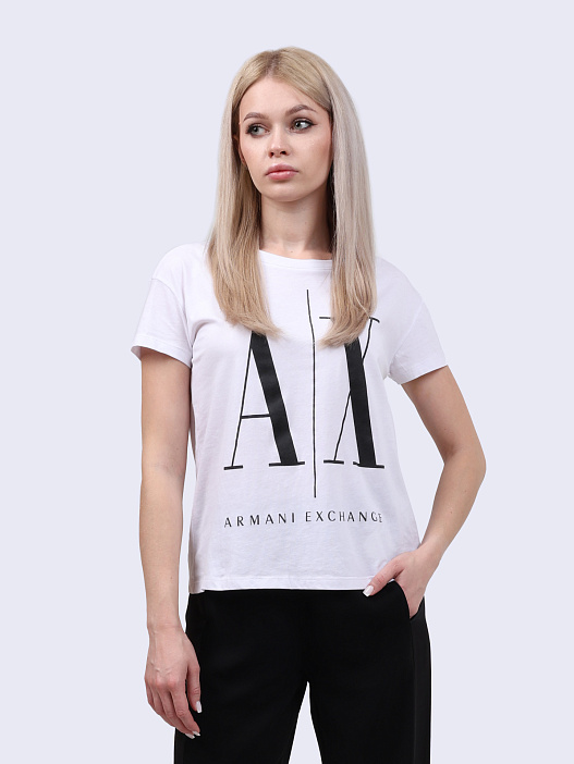 Футболка Armani Exchange 8NYTCX YJG3Z 5100 белая женская с логотипом — купить в интернет-магазине Verdistore