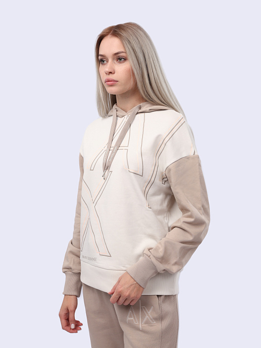 картинка Худи Armani Exchange 3DYM09 YJEBZ 21CT бежевое женское с логотипом магазин Verdistore являющийся официальным дистрибьютором в России 