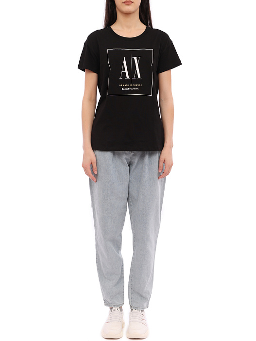 Футболка Armani Exchange 3RYTFL YJ3RZ 1200 черная женская с логотипом — купить в интернет-магазине Verdistore
