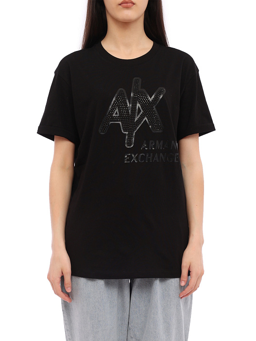 Футболка Armani Exchange 3RYTEC YJ3RZ 1200 черная женская со стразами — купить в интернет-магазине Verdistore