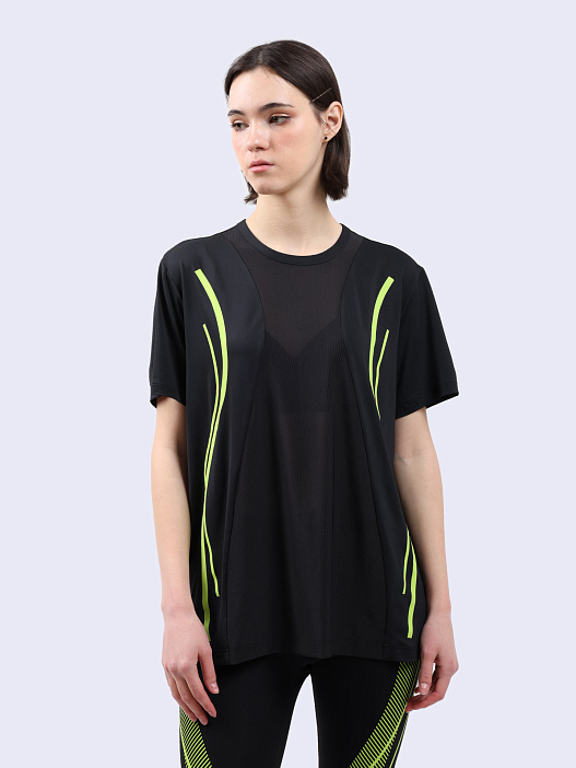 картинка Футболка Adidas by Stella McCartney IZ0169 черная женская с сетчатыми вставками магазин Verdistore являющийся официальным дистрибьютором в России 