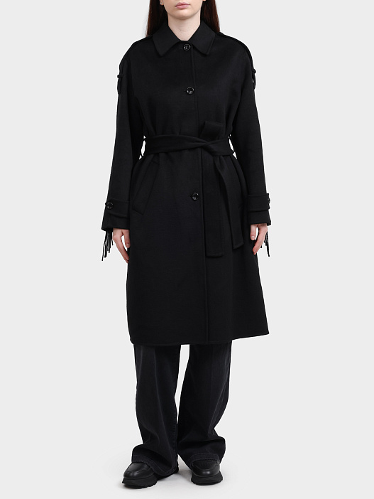 Пальто Liu-Jo CF5058 T4627 22222 черное женское с бахромой — купить в интернет-магазине Verdistore