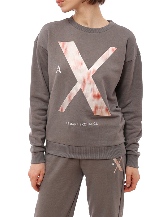 картинка Толстовка Armani Exchange 3RYM30 YJ3NZ 1894 серая женская с логотипом магазин Verdistore являющийся официальным дистрибьютором в России 