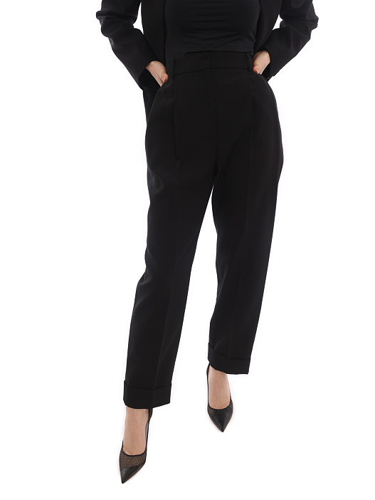 картинка Брюки Alexander McQueen 697352 QJACX 1000 черные женские с подворотами магазин Verdistore являющийся официальным дистрибьютором в России 