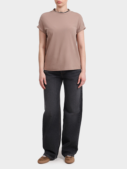Футболка Brunello Cucinelli M0T18BD200 C8944 бежевая женская из хлопка — купить в интернет-магазине Verdistore