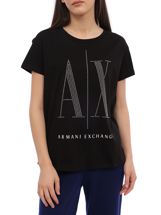 Футболка Armani Exchange 8NYTDX YJG3Z 8218 черная женская с логотипом — купить в интернет-магазине Verdistore