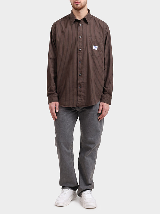 Рубашка HUGO BLUE Ebalto 10276057 01 50555404 208 коричневая мужская с принтом в полоску — купить в интернет-магазине Verdistore