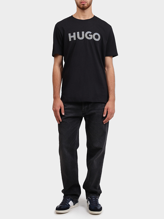 Футболка Hugo Dulivio_U244 10266462 01 50534622 001 черная мужская с логотипом  — купить в интернет-магазине Verdistore